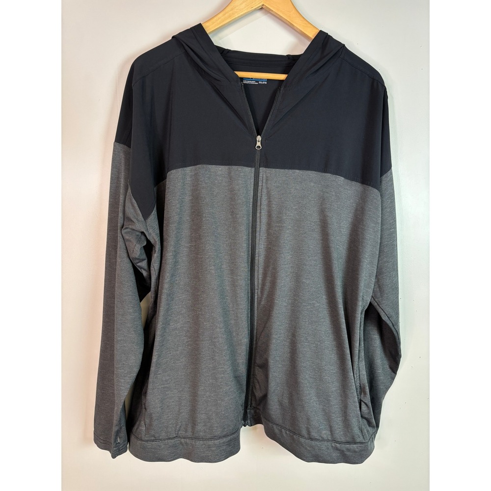Columbia Zip Up Hoodie XXL Gray Black Colorblock Performance Athletic Casual Men